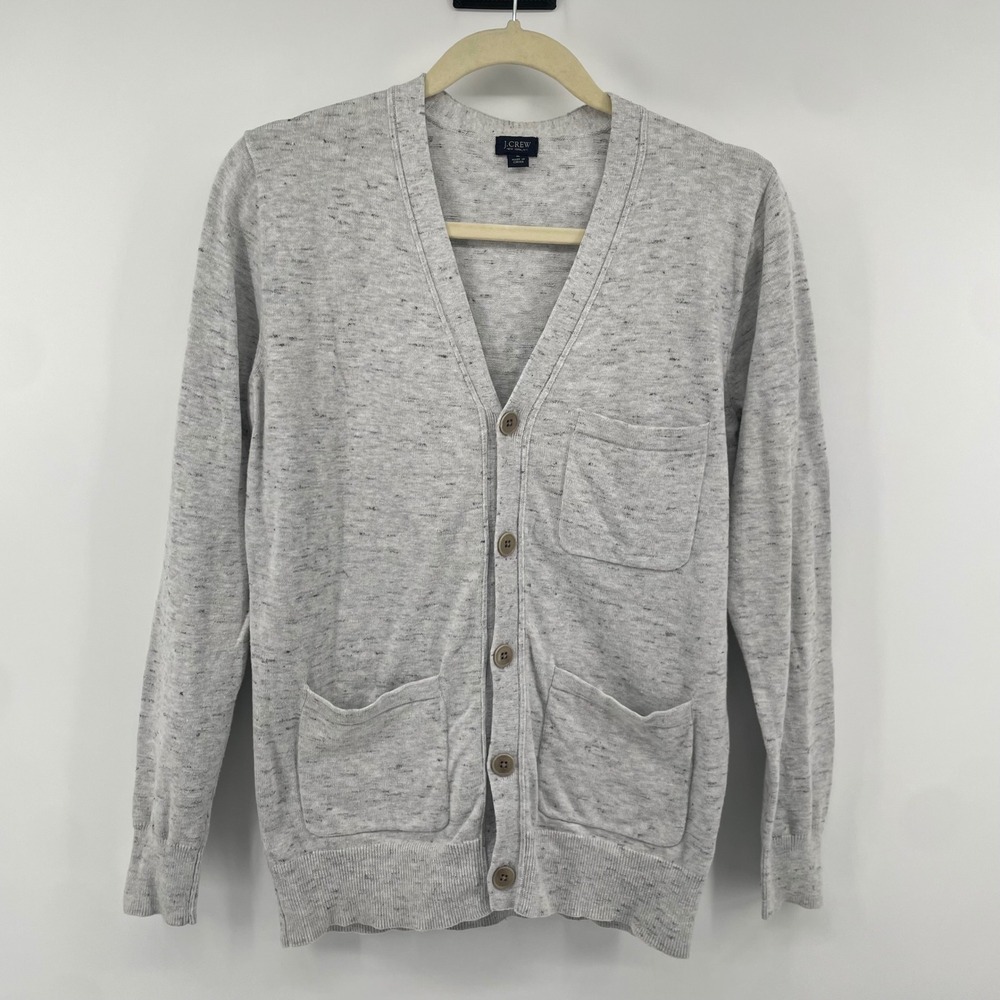 J.Crew Cardigan Mens Small Gray 100% Cotton V-Neck Button Front Sweater Preppy